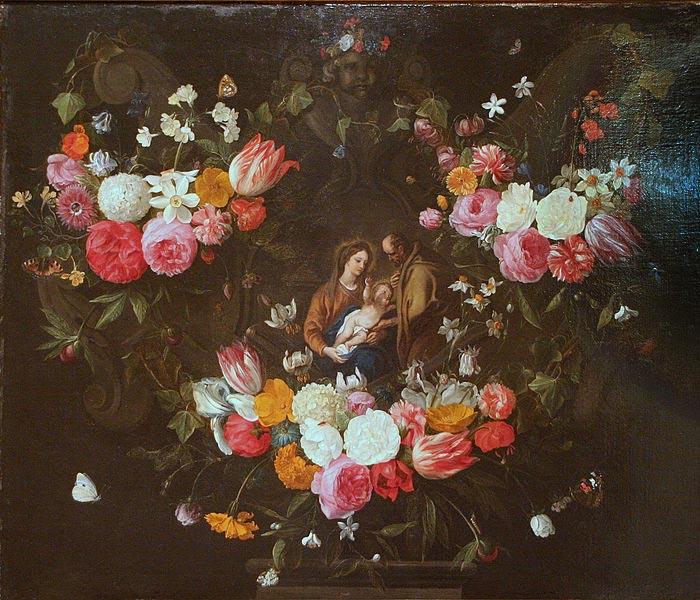 Jan Van Kessel Garland of Flowers with the Holy Family oil painting image